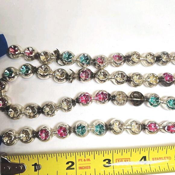 Vintage Silver Pink Green Double Bead & Double Indent Mercury Glass Garland 96" - Picture 11 of 11